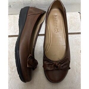Hotter Jewel Flats Brown Bow Leather Women's Size 8 UK 6 Ballet